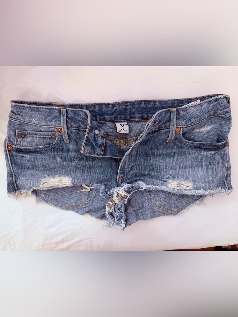 True Religion Distressed Denim Cutoff Shorts - Blue